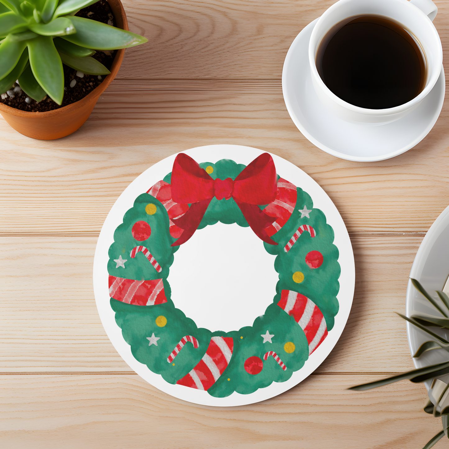 Christmas Garland Ceramic Coaster