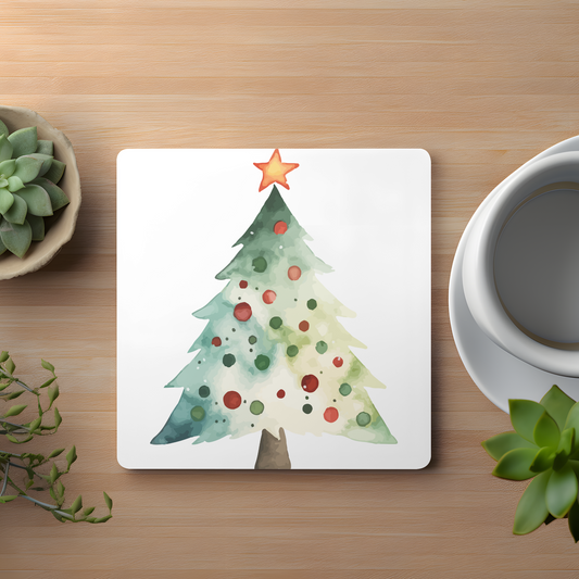 Watercolor Christmas Tree Ceramic Coaster