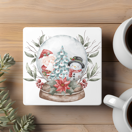 Christmas Snow Globe Ceramic Coaster