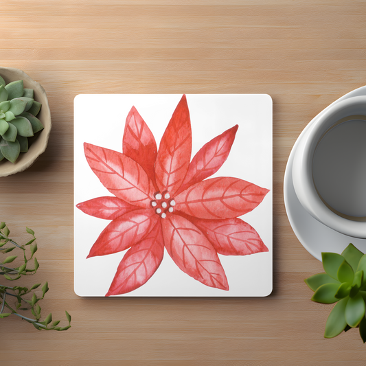 Christmas Poinsettia Ceramic Coaster