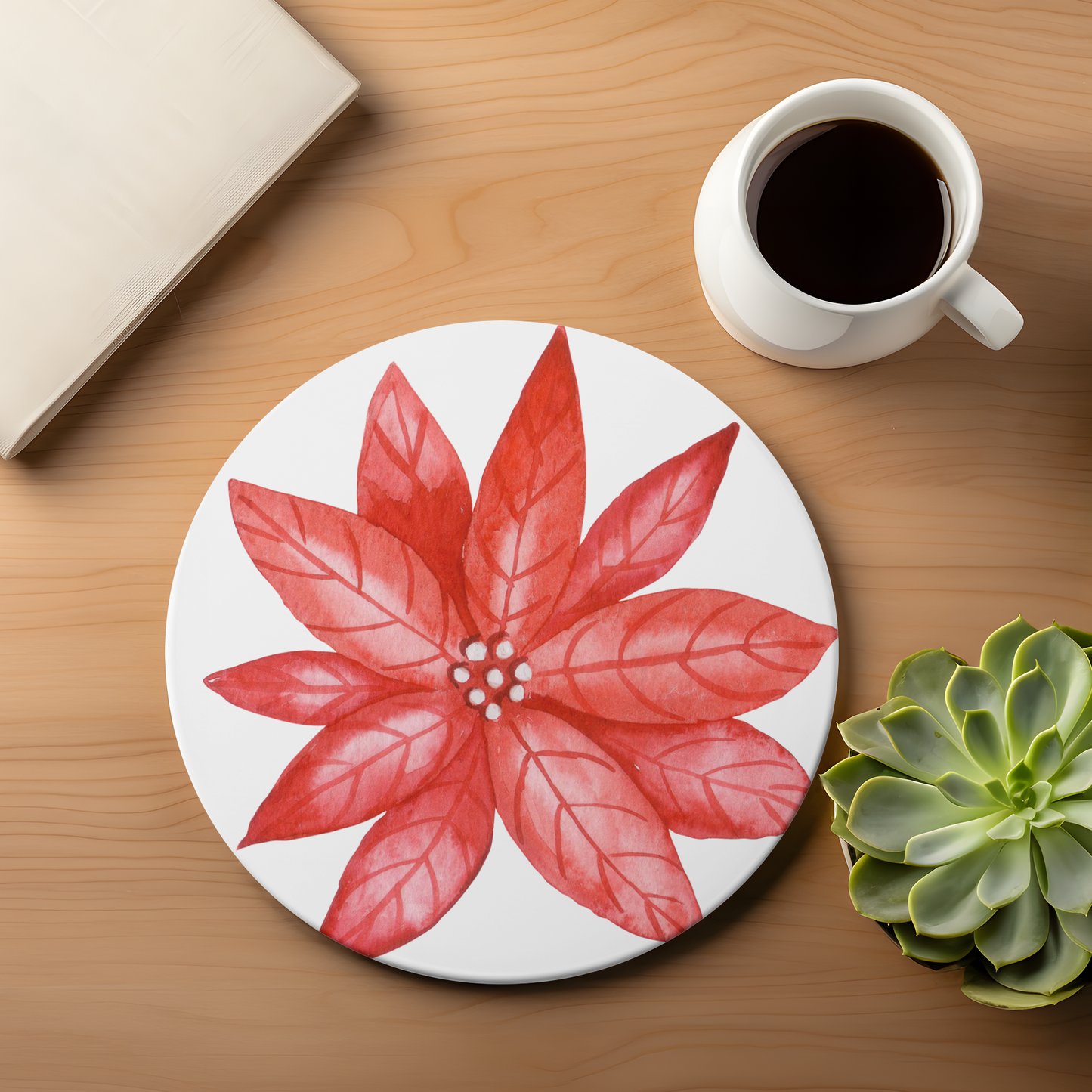 Christmas Poinsettia Ceramic Coaster