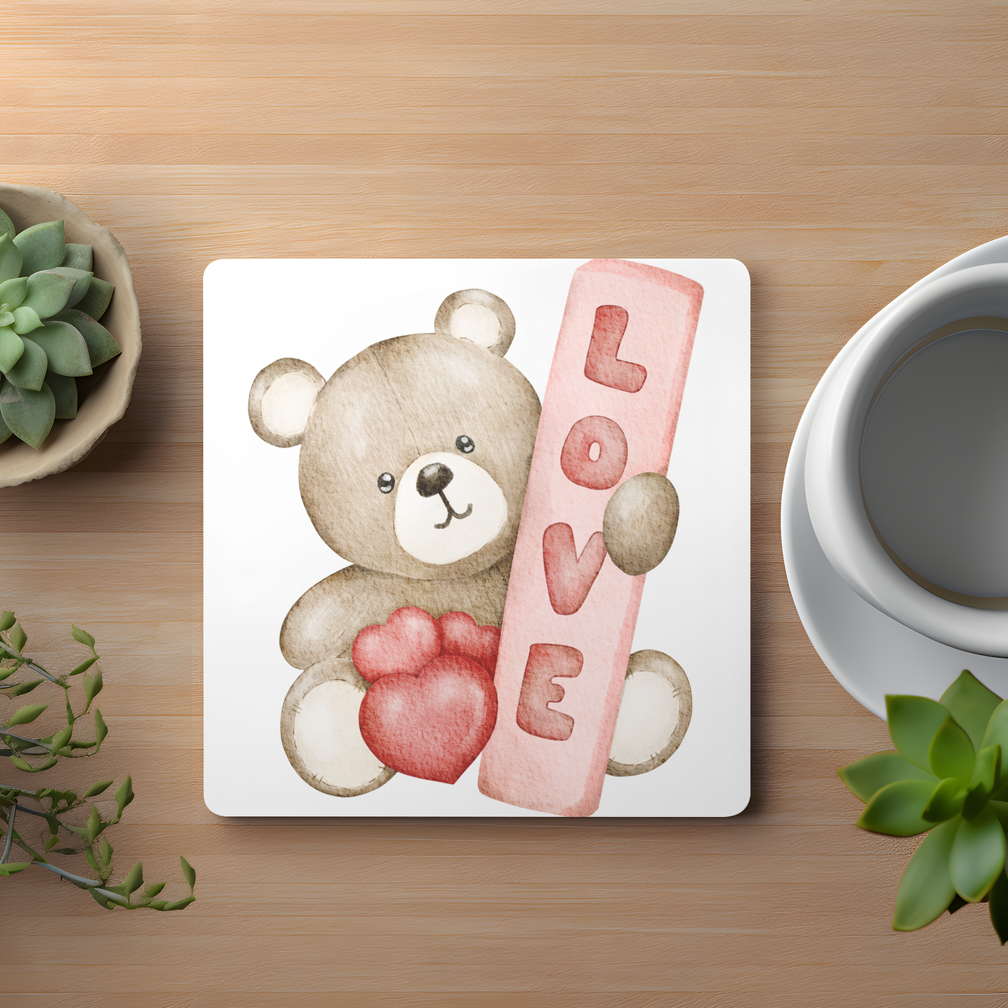 Valentines Teddy Bear Ceramic Coaster