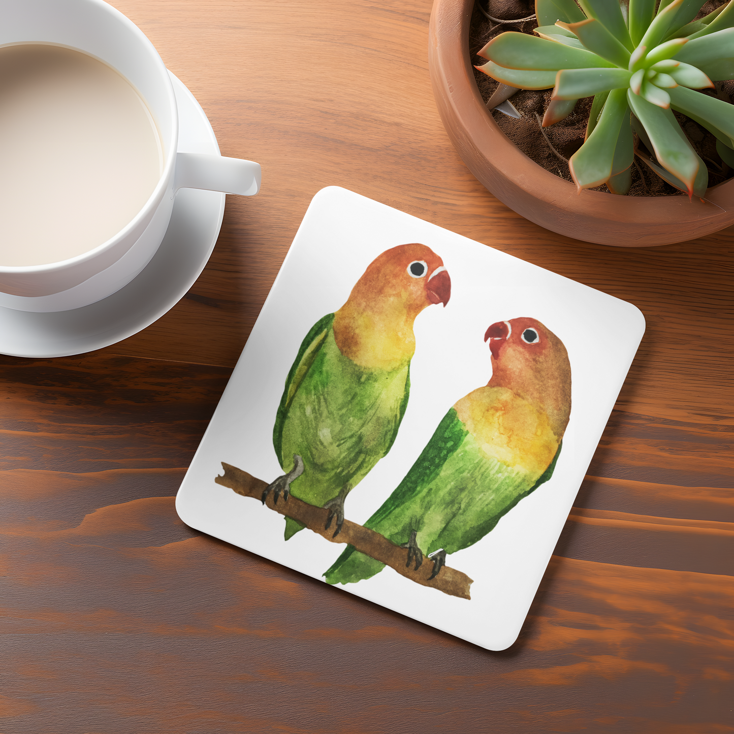 Parakeet Couple Ceramic Coaster