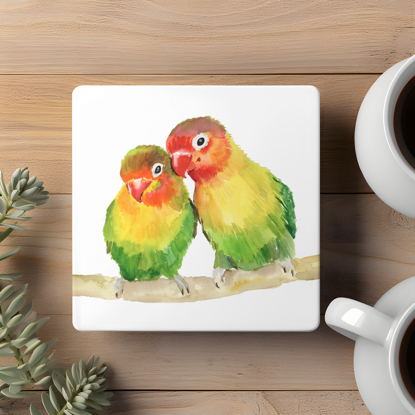 Love Birds Parakeet Couple Ceramic Coaster