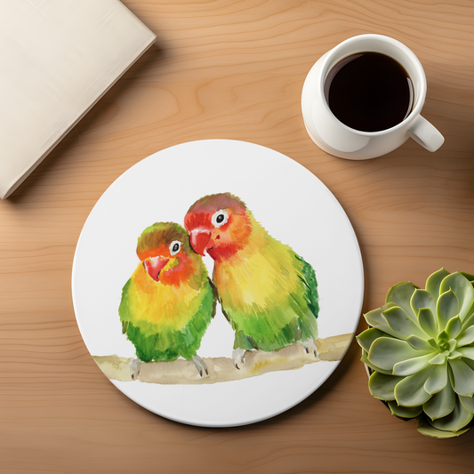 Love Birds Parakeet Couple Ceramic Coaster