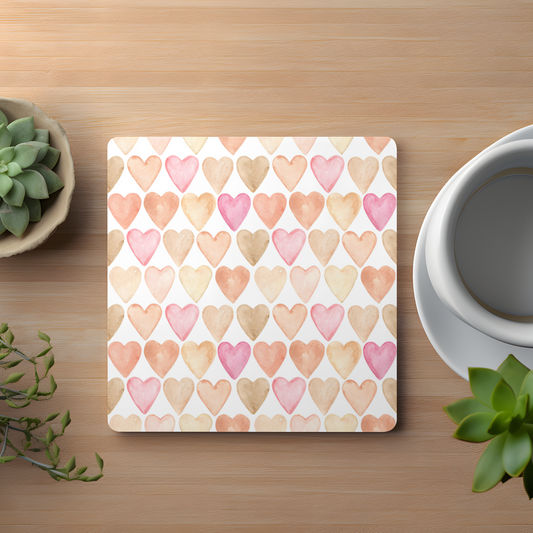 Watercolor Hearts Ceramic Coaster