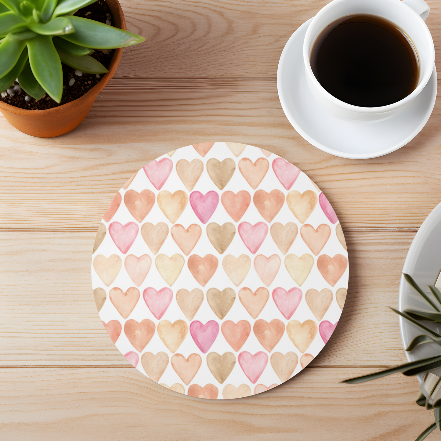 Watercolor Hearts Ceramic Coaster