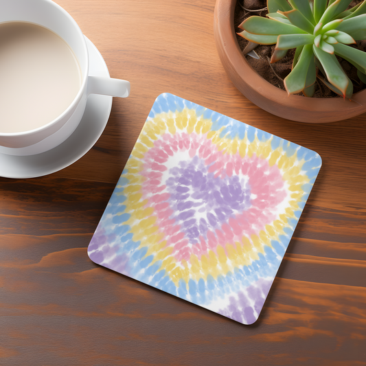 Ceramic Coaster - Rainbow Heart Tie Dye